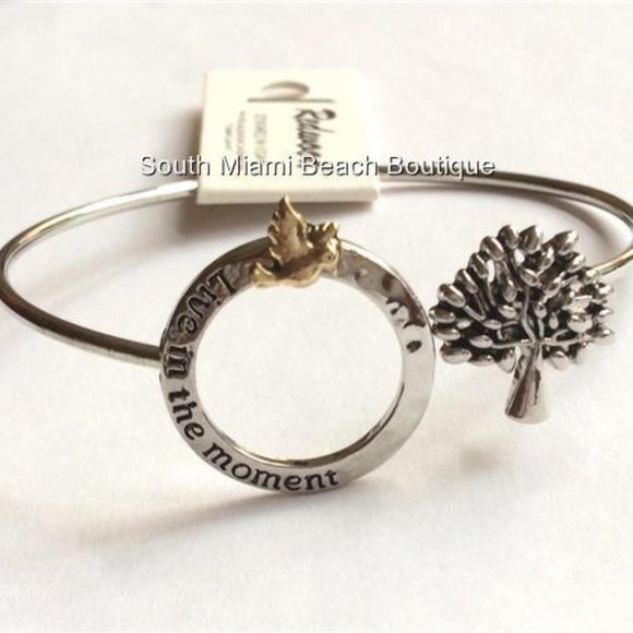 Tree of Life Bracelet Bangle LIVE IN THE MOMENT Message Celtic Silver Plated - Picture 10 of 12